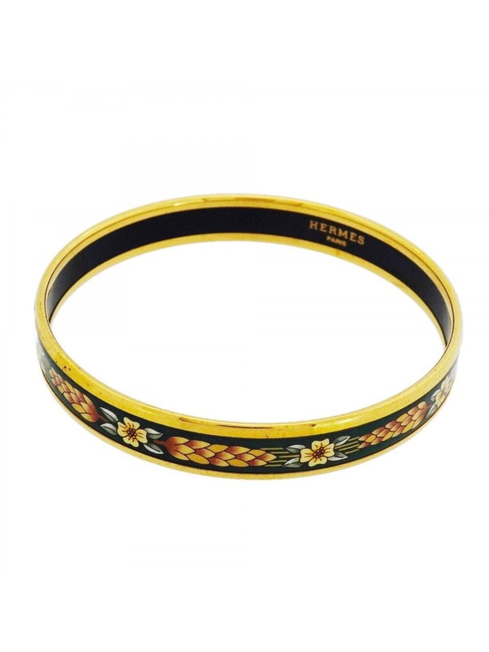 Hermes Bangle Enamel PM Gold Plated Cloisonne Green Bracelet